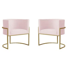 Kit 2 Poltronas Decorativa Sala de Estar Luana Base Gold Suede Rosa Claro - Montanaris Decor