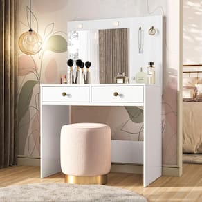Cômoda Escrivaninha Camarim Ideal Moval Organizadora Quarto Moval 2 Gavetas Branco Com Espelho