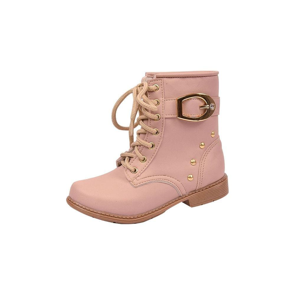 Bota Coturno Infantil Menina Cadarço Fivela Nude