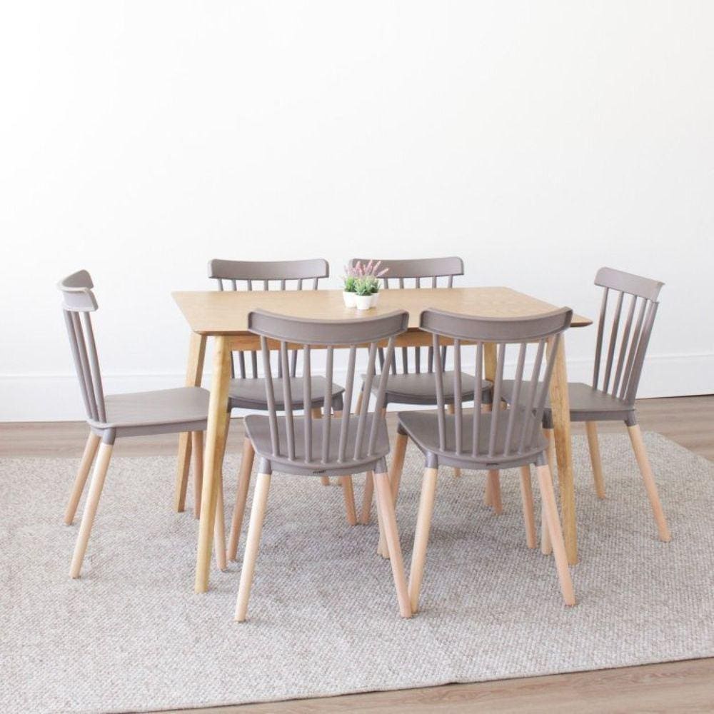 Conjunto Sala de Jantar Mesa Finlândia 120x75cm com 6 Cadeiras Janaína Rivatti Cinza Escuro
