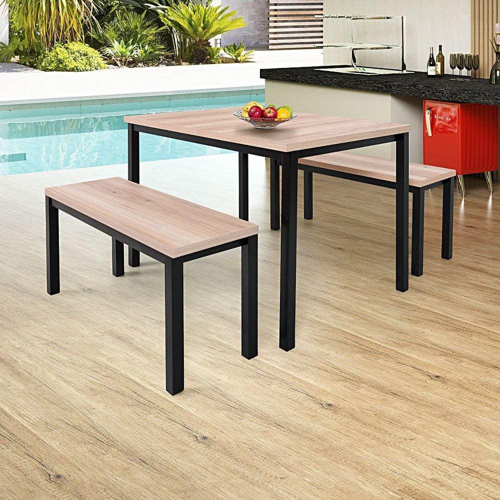 Conjunto Mesa 110x72cm 2 Bancos Mega Ciplafe Preto/carvalho Montreal