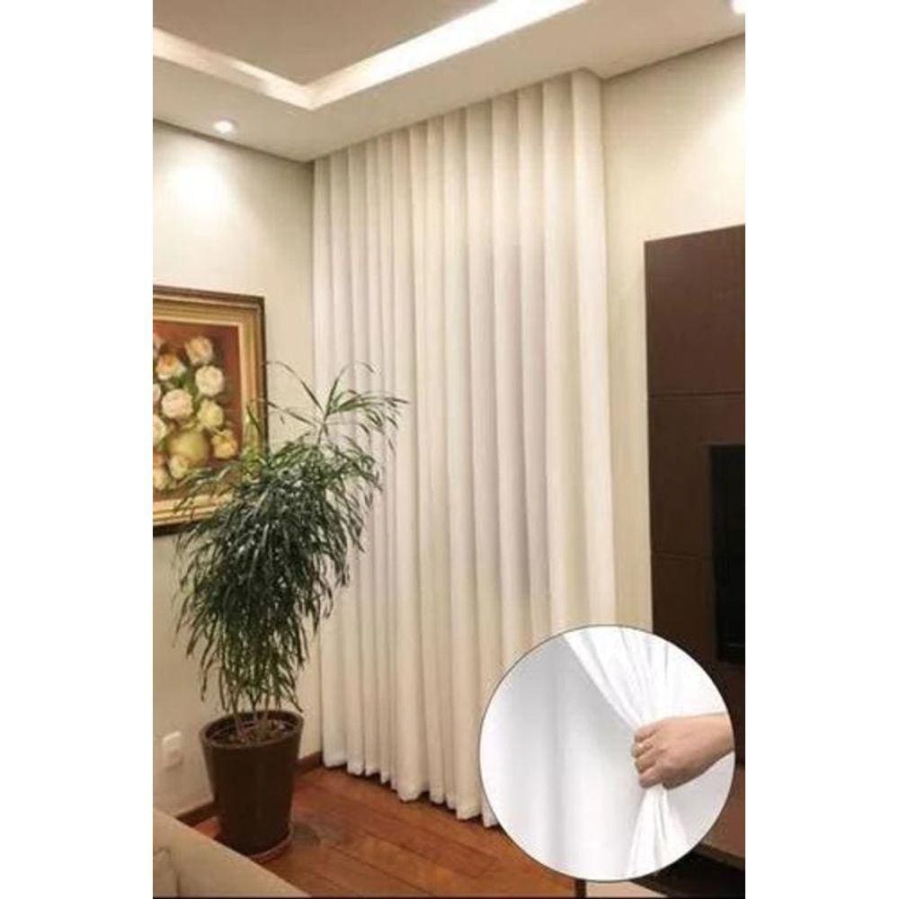 Cortina Trilho Suiço Forro Com Linho Marfim 6.00 X 3.00