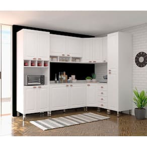 Cozinha Modulada Completa 8 Peças com Tampo Branco Cristal Luciane Móveis