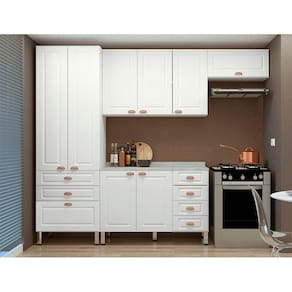 Cozinha Modulada Compacta 4 Peças com Tampo Branco Cristal Luciane Móveis