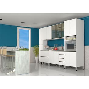 Cozinha Modulada Compacta 6 Peças sem Tampo de 120 Branco Vidro Reflecta Pérola Luciane Móveis