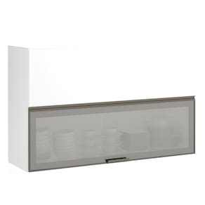 Armário Basculante Misto Perola 120cm 1 Porta Fechada 1 Porta com Vidro Reflecta Prata Luciane