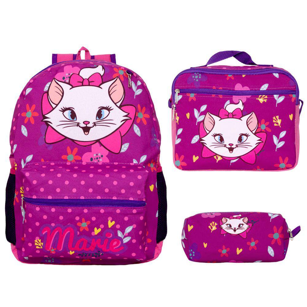 Kit Mochila Infantil Escolar Com Rodinhas Gata Marie