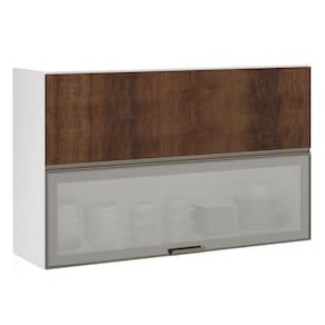 Armário Basculante Misto Perola 120cm 1 Porta Fechada 1 Porta com Vidro Reflecta Prata Luciane