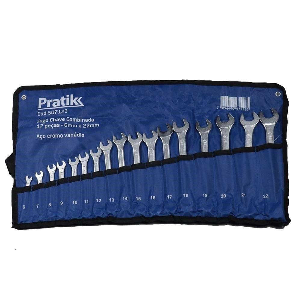 Jogo de Chave Pratik Combinada 6mm a 22mm 17 Peças Cromo Vanádio