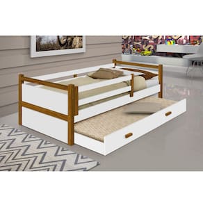 Cama Infantil Bianca Solteiro C/ Cama Auxiliar Divaloto - Branco/amêndoa