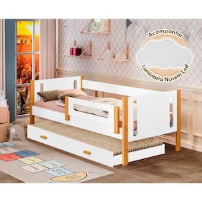 Bicama Babá Mirela Branco/amêndoa com Grade de Proteção + Luminária Led