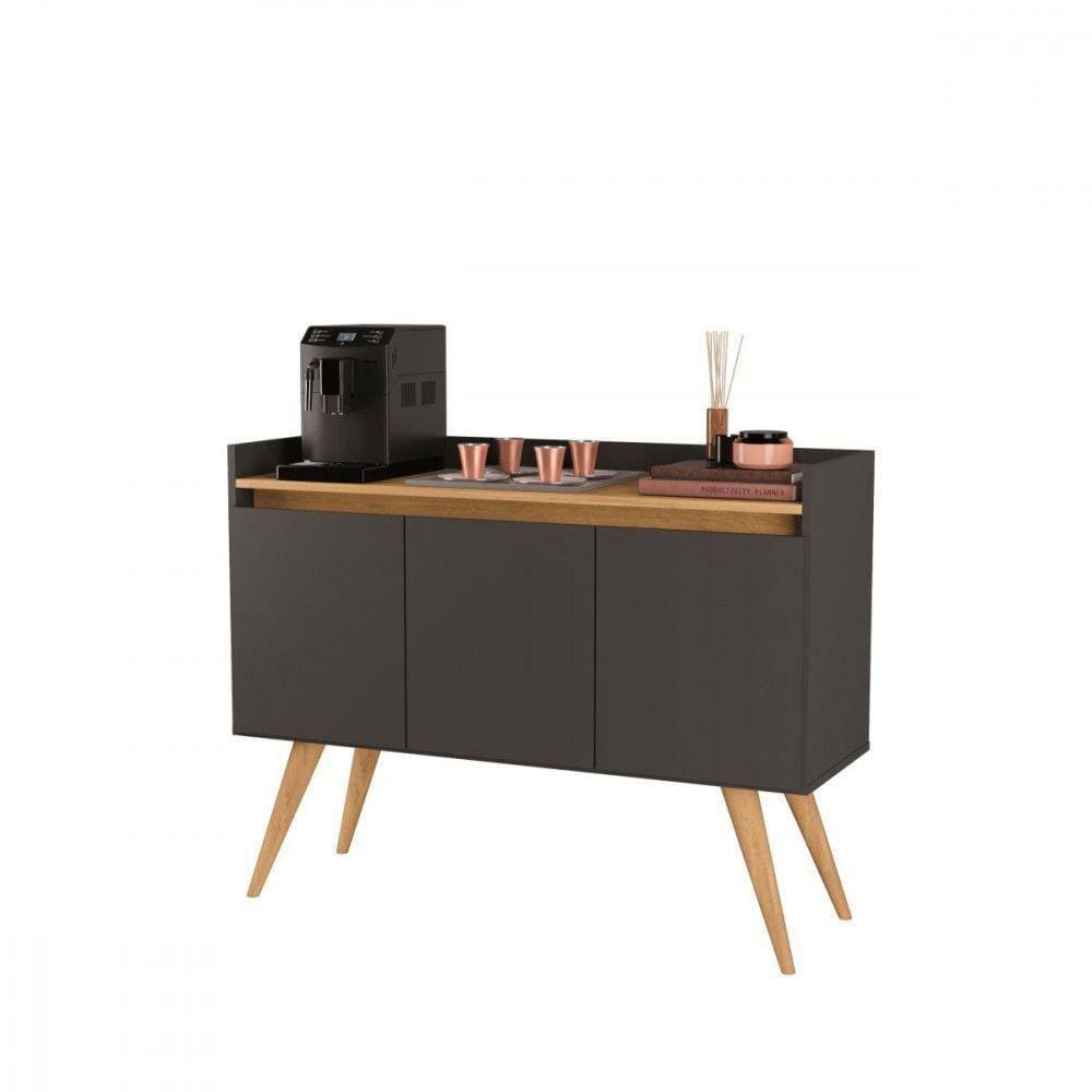 Aparador Buffet Retrô 3 Portas Preto Mel Gold Preto/mel