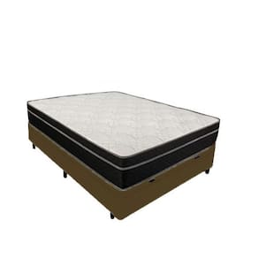 Cama Box Baú Casal 138 - Tecido Sintético Marrom com Colchão Paris - Molas Ensacadas Preto 56x138x188