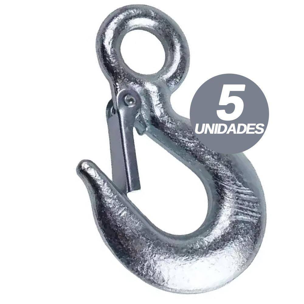 Kit 5 Gancho Forjado Olhal com Trava de Segurança Galvanizado Starfer 1500kg