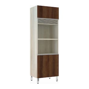 Paneleiro Luciane 70cm 2 Nichos para Microondas com grade Superior de Respiro 3 Portas Lis