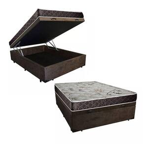 Cama Box Baú Casal Colchão Aylla Espuma D33 Acolchões + Box Suede 65x138x188 Marrom