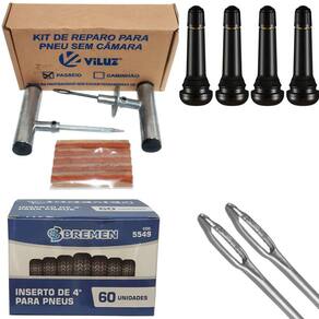 Kit Reparo De Pneus Viluz 60 Remendos 4 Bicos 2 Agulhas