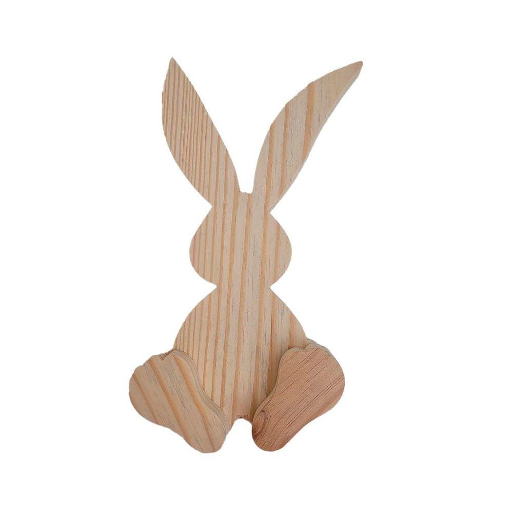 Enfeite Coelho em Pinus com pés de aplique 13x24,7- Jeito Próprio Artesanato