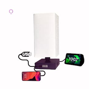Abajur de mesa TRIO, 3 portas USB de carga rápida 17W e tomada extra .Cor preta e cúpula branca. Bivolt