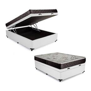 Cama Box Baú Casal Colchão Aylla Espuma D33 Acolchões + Box Sintético 55x138x188 Branco