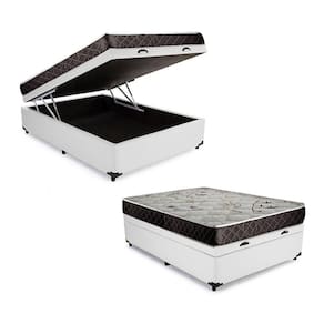 Cama Box Baú Casal Colchão Aylla Espuma D33 Acolchões + Box Sintético 65x138x188 Branco