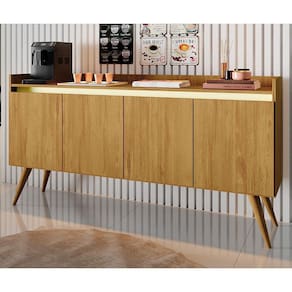 Aparador Buffet Sala Gold 4 Portas com Pés de Madeira Maciça