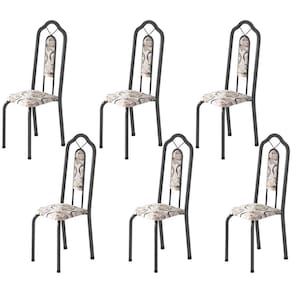 Kit 6 Cadeiras Tubular Bianca Soma Móveis Martelado Prata/Arabesco