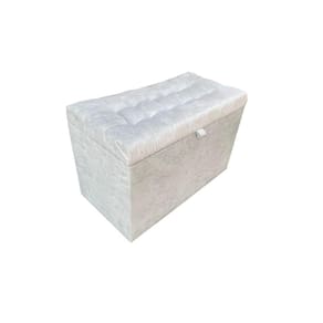 Puff Baú Estofado Retangular - 68 Cm - Cinza Claro - 100% Mdf