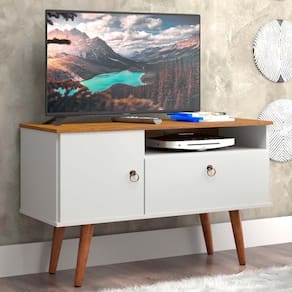 Rack para TV até 32 Polegadas 1 Porta e 1 Gaveta Sala De Estar Yan Branco Acetinado/Cumaru