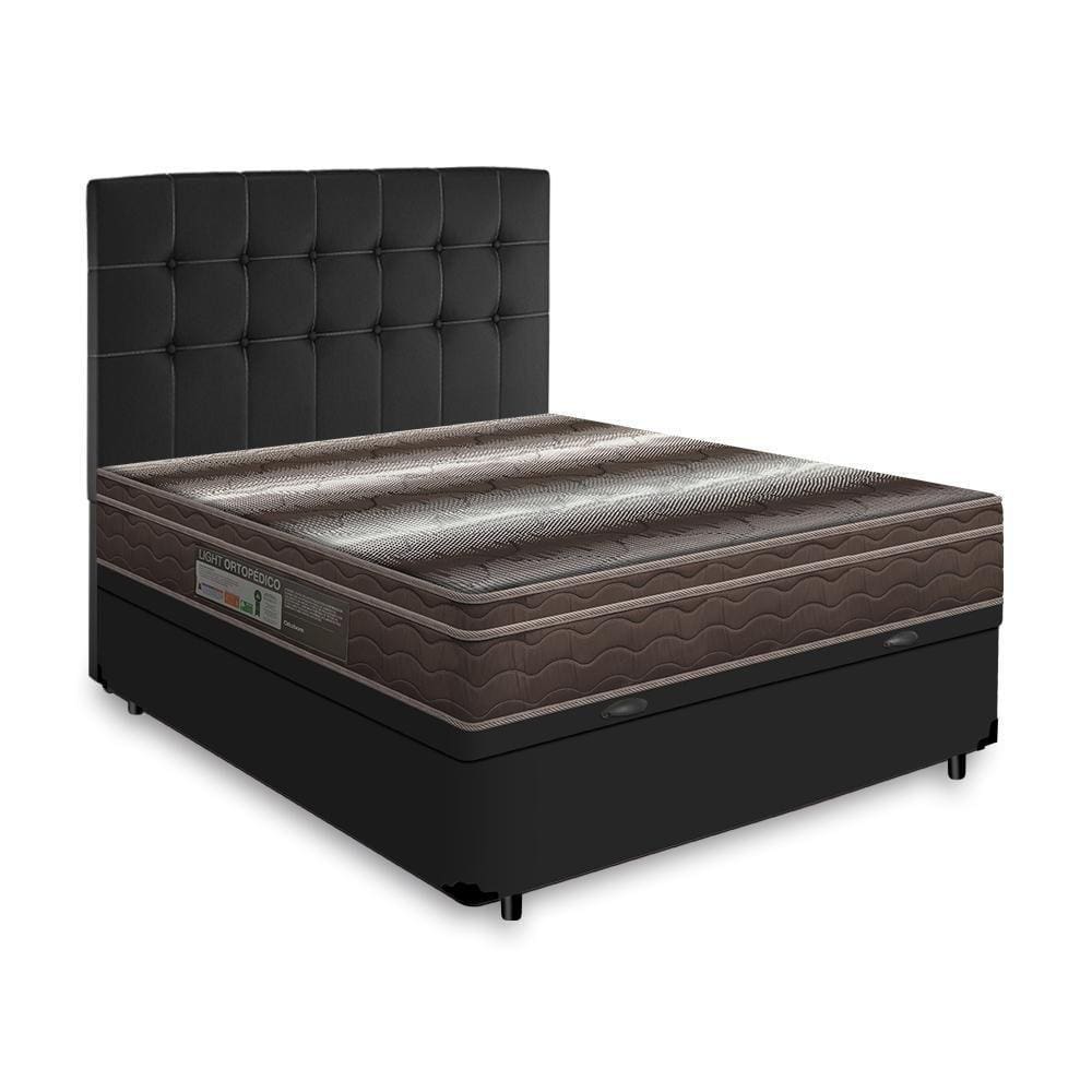 Box Baú + Cabeceira E Colchão Casal 138x188x66cm Preto