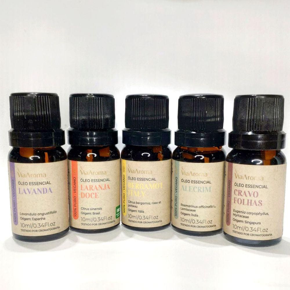 Kit 5 Óleo Essencial Via Aroma 100% Puro e Natural - Aromaterapia
