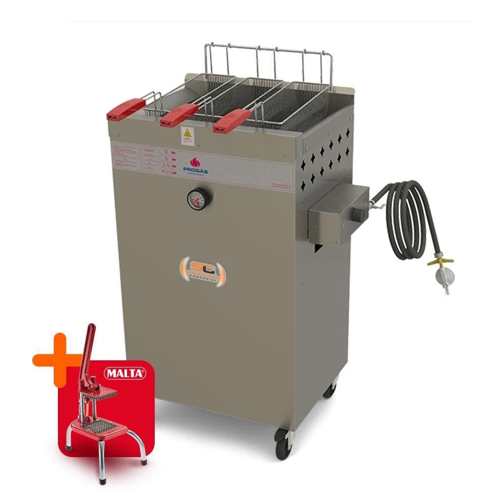 Fritador Industrial Água e Óleo 18L A Gás PR-2000BPG Progás e Cortador de Legumes