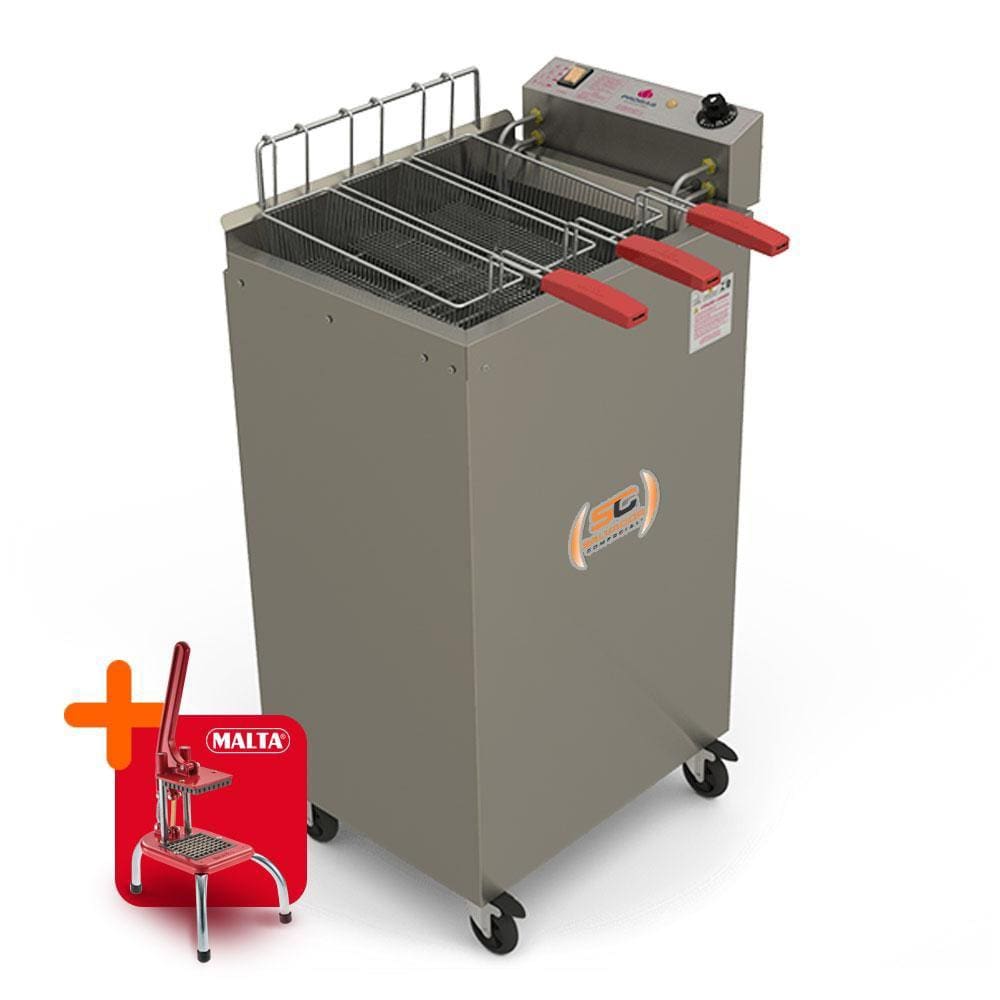 Fritador Industrial 8000W Água e Óleo 22L Elétrico Pr-2008E 220V Progás e Cortador de Legumes
