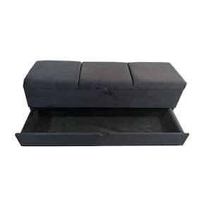 Recamier Puff Baú Sapateira  Com Gaveta 1,58 Cm Para Cama Box Queen Size - Preto Em Veludo