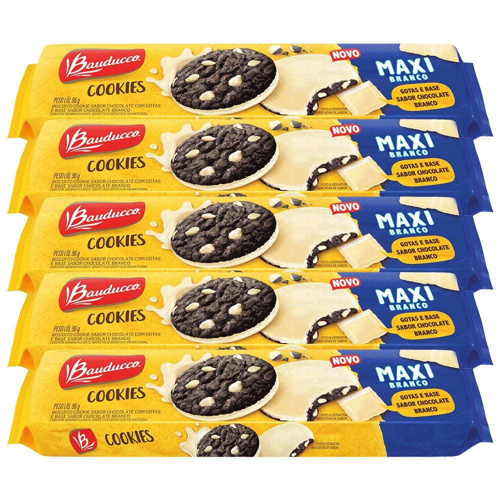 Kit Com 5 - Cookies Maxi Branco Bauducco 96g