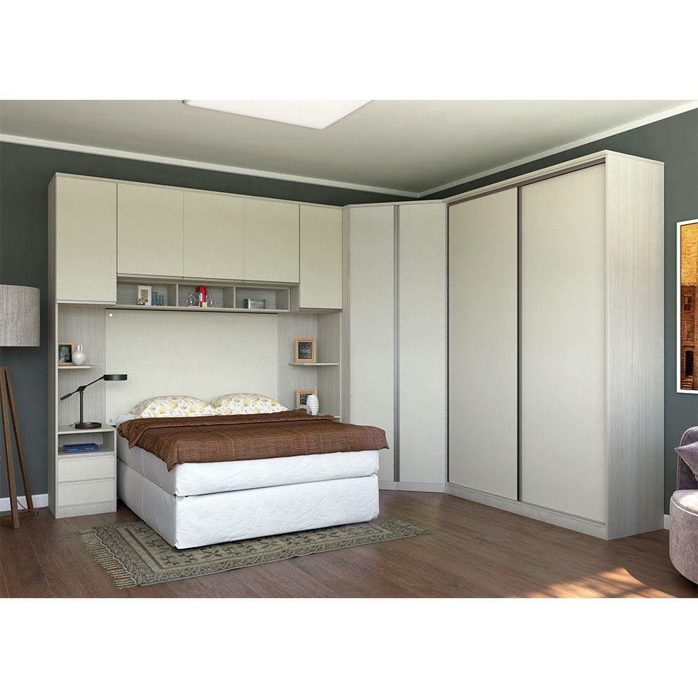 Guarda Roupa Canto Casal 9 Portas e 10 Gavetas Legno Crema com Kashmir Prime Luciane Móveis