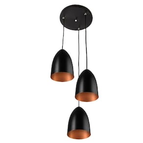 Pendente Vegas Aluminio Triplo Preto/Cobre sala cozinha