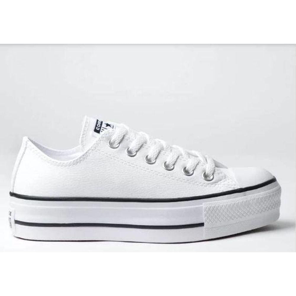 Tenis Converse All Star Plataforma Branco Couro / Preto / Rosa Oferta  Imperdivel