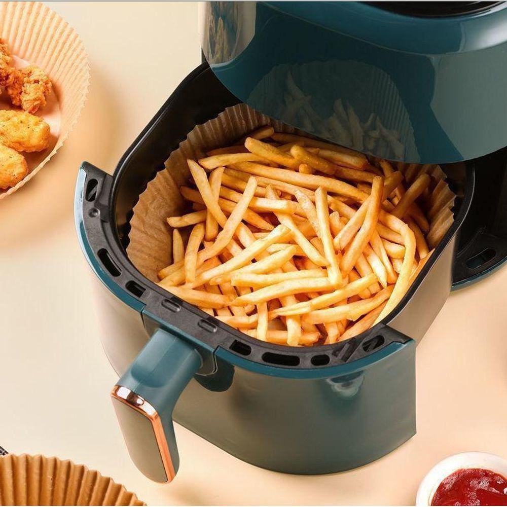 Pacote 100 Unidades Forma Air Fryer Descartável Antiaderente Redonda