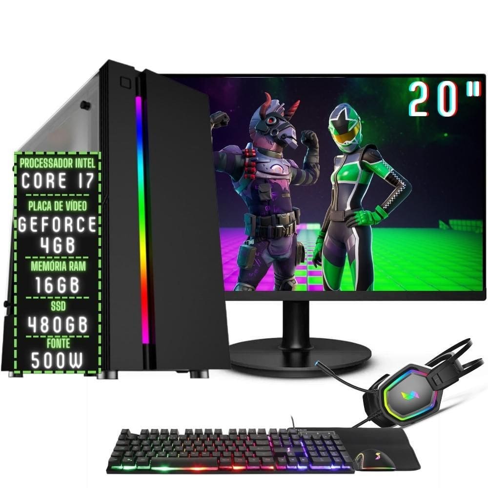 Pc Gamer Completo com Monitor - i5 + Placa de Video + Gabinete Gamer rgb -  Roda Diversos Jogos