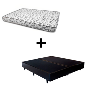 Cama Box Queen 158 - Tecido Sintético Preto com Colchão Nápoles Bello Box - 100% Espuma - D33 54x158x198