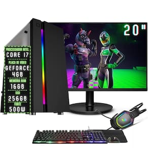 PC Gamer Completo 3green Play Intel Core i7 16GB RAM Placa de vídeo Geforce 4GB SSD 256GB Monitor 20" 75Hz Fonte 500W 3GP-055