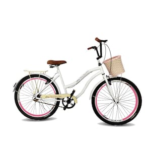 Bicicleta com cestinha tipo vime retrô aro 26 sem marchas br