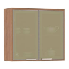 Armário Aéreo 80 cm 2 Portas de abrir Vidro Reflecta 1 Prateleira Lari Luciane Móveis