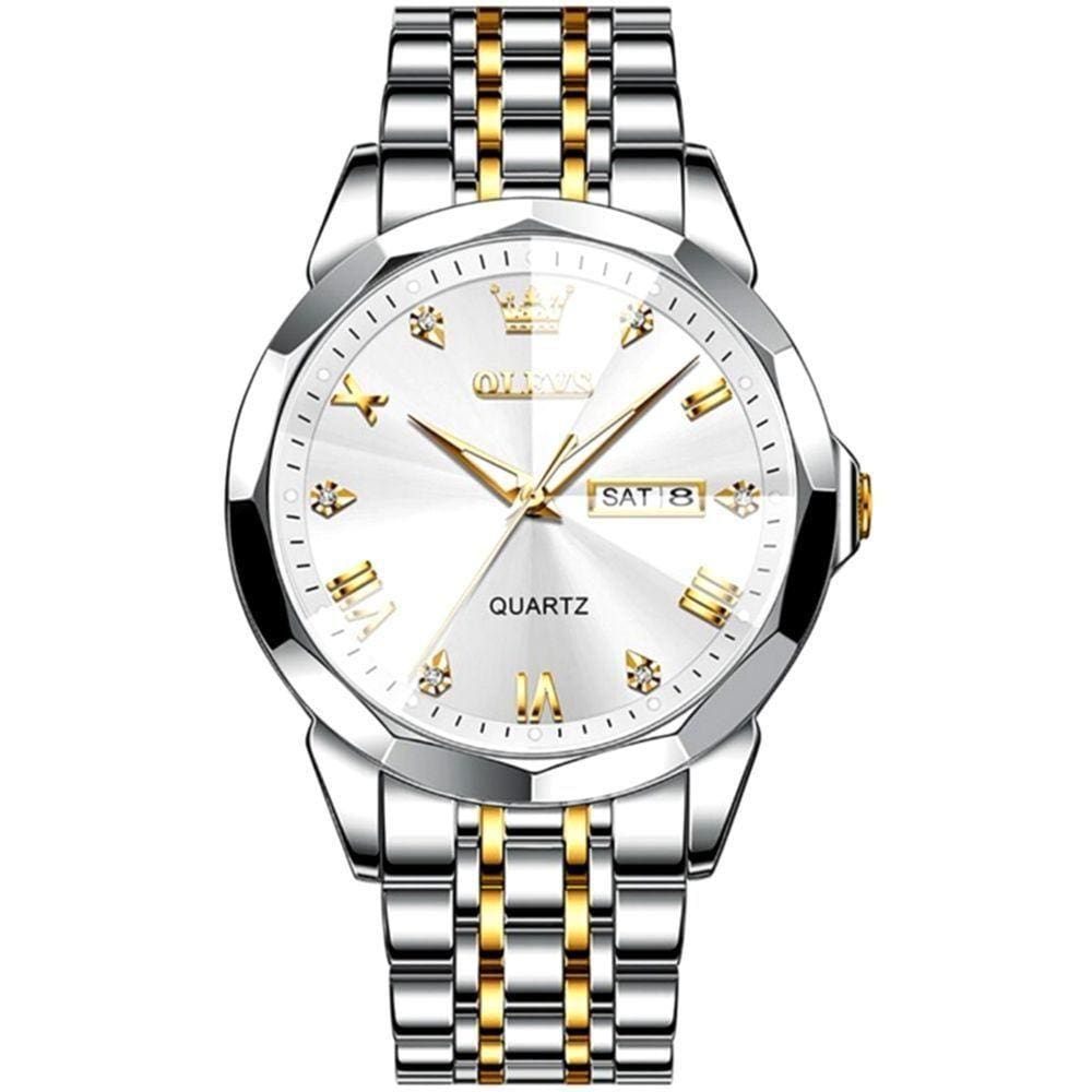 Relógio De Pulso Inox Masculino Duplo Calendário Luxo