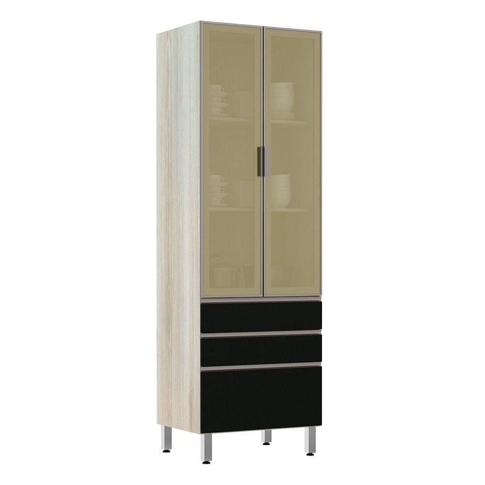 Paneleiro 70cm 2 Portas Vidro Reflecta Bronze 2 Gavetas 1 Gavetão Luci Luciane Móveis