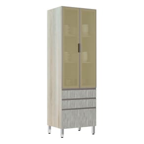 Paneleiro 70cm 2 Portas Vidro Reflecta Bronze 2 Gavetas 1 Gavetão Luci Luciane Móveis