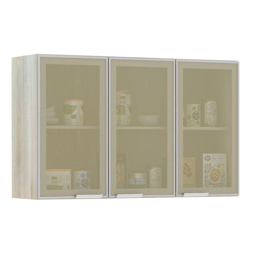 Armário para Cozinha 120 cm 3 Portas Vidro Reflecta Bronze Luciane Móveis