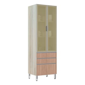 Paneleiro 70cm 2 Portas Vidro Reflecta Bronze 2 Gavetas 1 Gavetão Lis Luciane Móveis