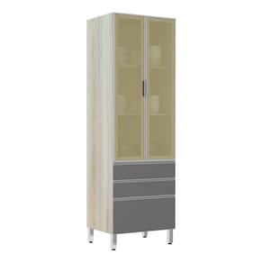 Paneleiro 70cm 2 Portas Vidro Reflecta Bronze 2 Gavetas 1 Gavetão Lis Luciane Móveis